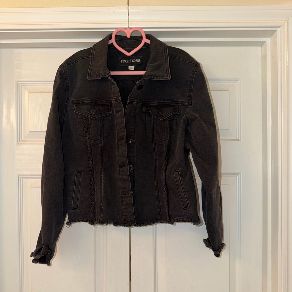Maurices Black Frayed-Hem Denim Jacket